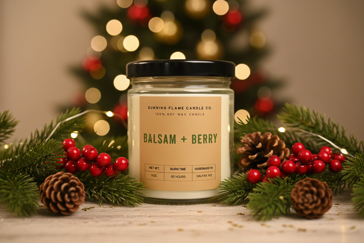Balsam and Berry Candle | Hand-Poured in Halifax – Burning Flame
