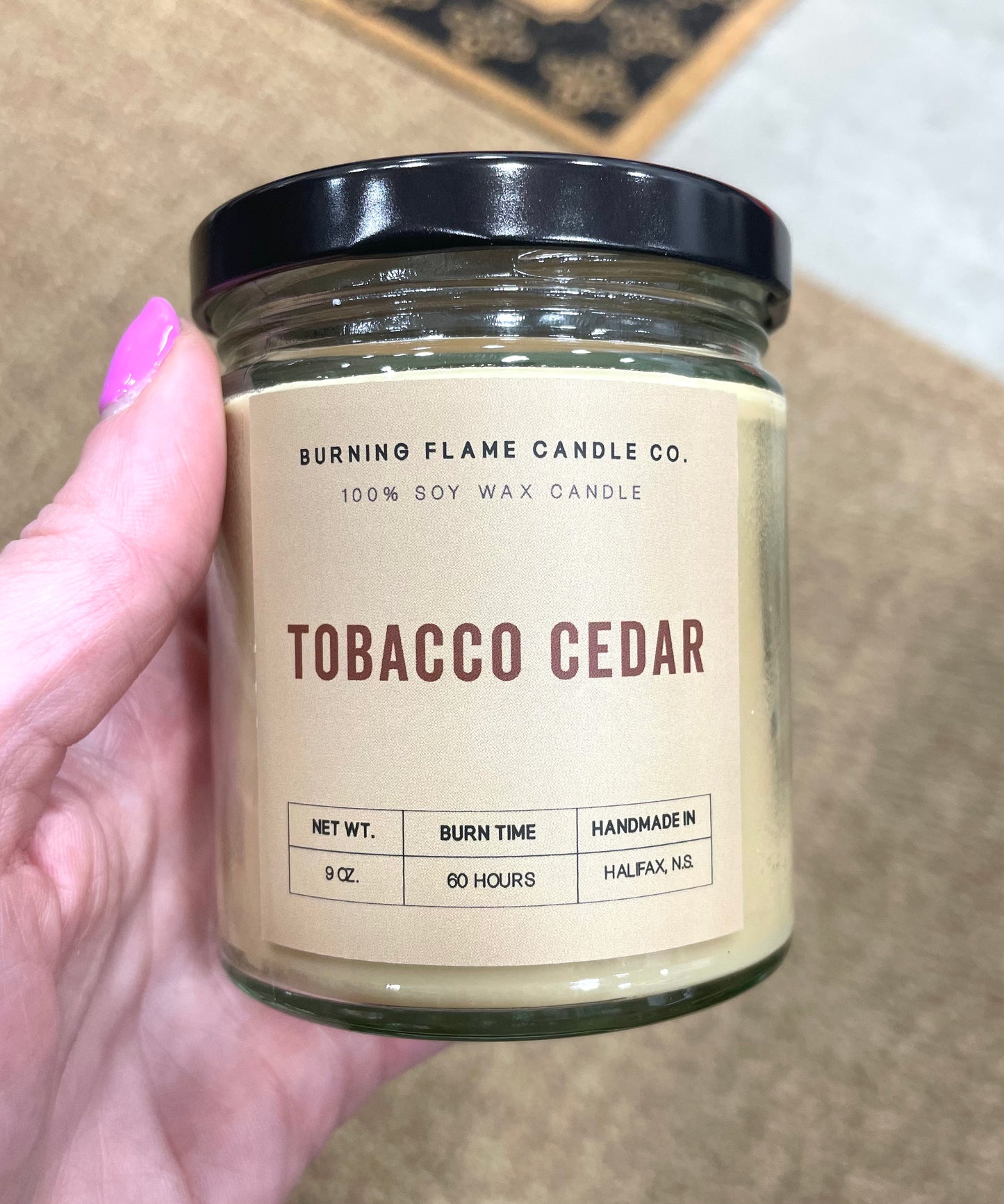 Tobacco Cedar Candle | Hand-Poured in Halifax – Burning Flame