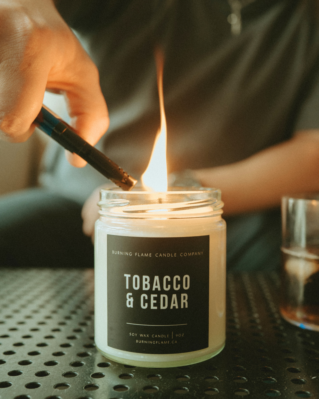Tobacco & Cedar Candle | Hand-Poured in Halifax – Burning Flame