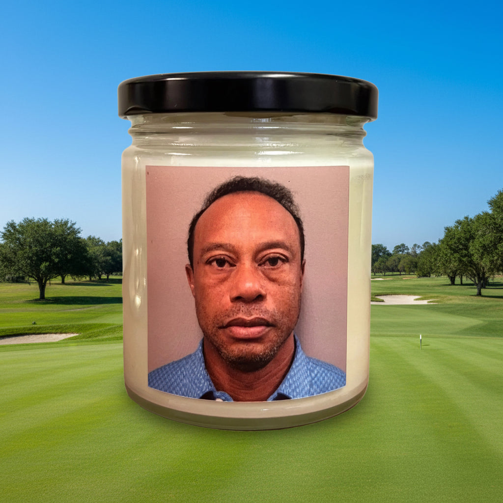 Tiger Woods Mugshot Candle | Hand-Poured in Halifax – Burning Flame